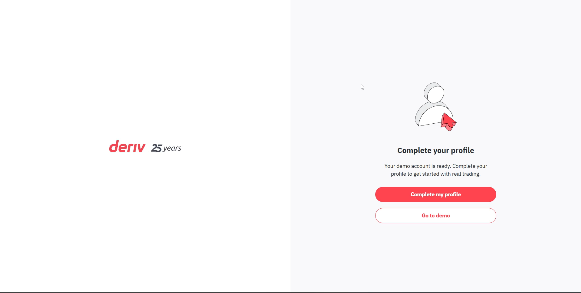 Complete your profile screen with a primary action button
