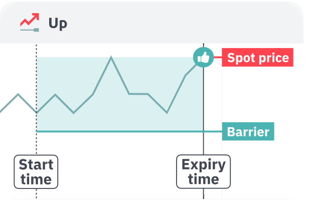 Turbo Up success scenario showing price rising above entry without touching knock-out barrier